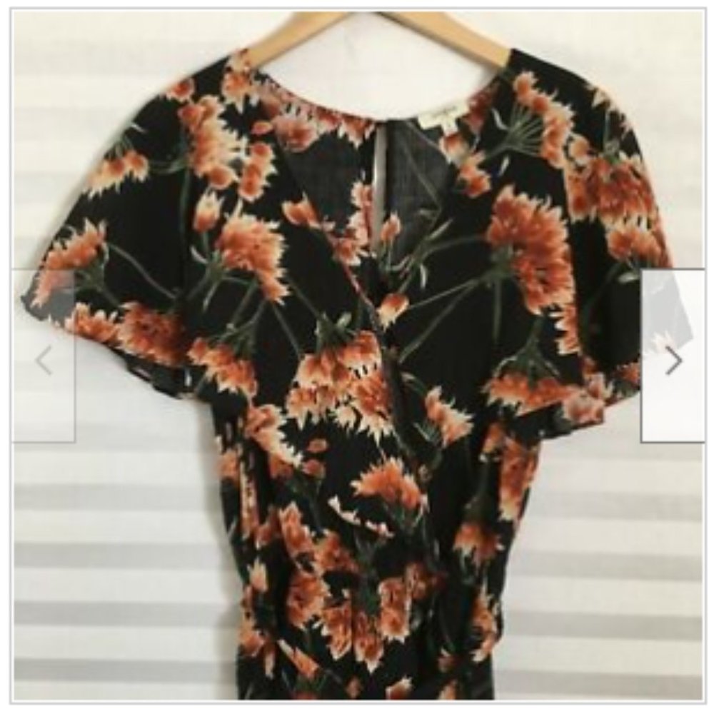 Umgee Black Multicolor Floral V-neck Flutter Sleeve Romper Jumper Shorts